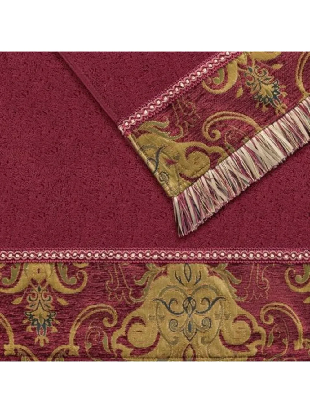Luxury Cotton Bath Towel Set - 3 Piece Damask Design, Soft & Absorbent, Red